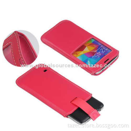 PU Leather Case for Samsung S5 with Pulling Strap and Velcro Closure, Various Colors Available